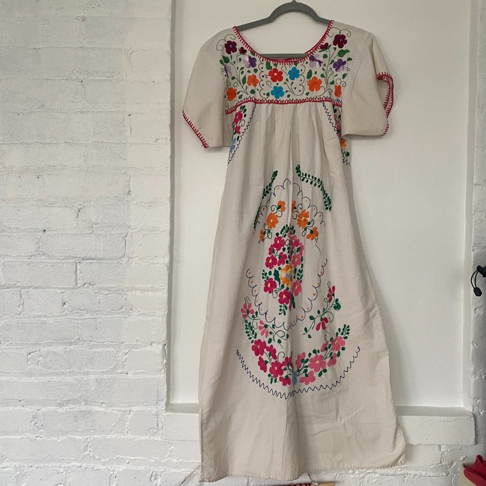 Vintage Cotton Mexican Embroidered Dress